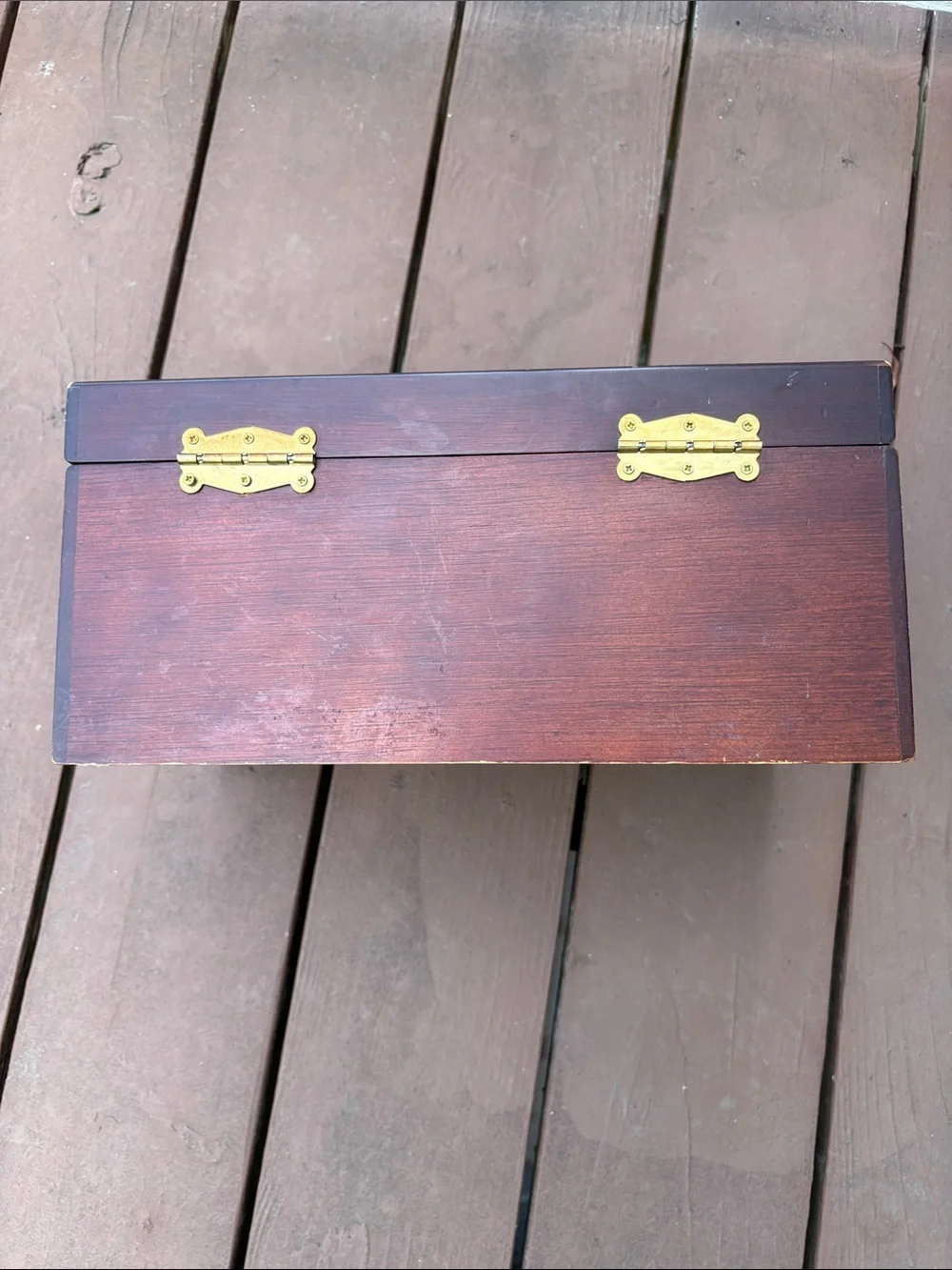 Vtg Wooden Jewelry Box 12x7.5x6 in-has some wear: solid wood. See photos/video